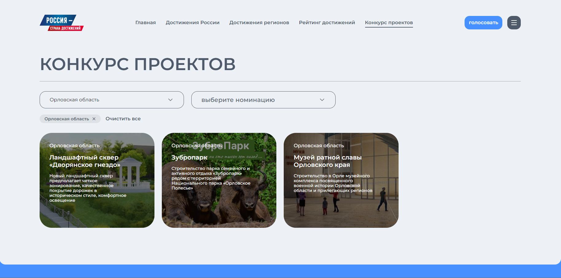 Три орловских проекта участвуют в онлайн-конкурсе «Россия-страна достижений»